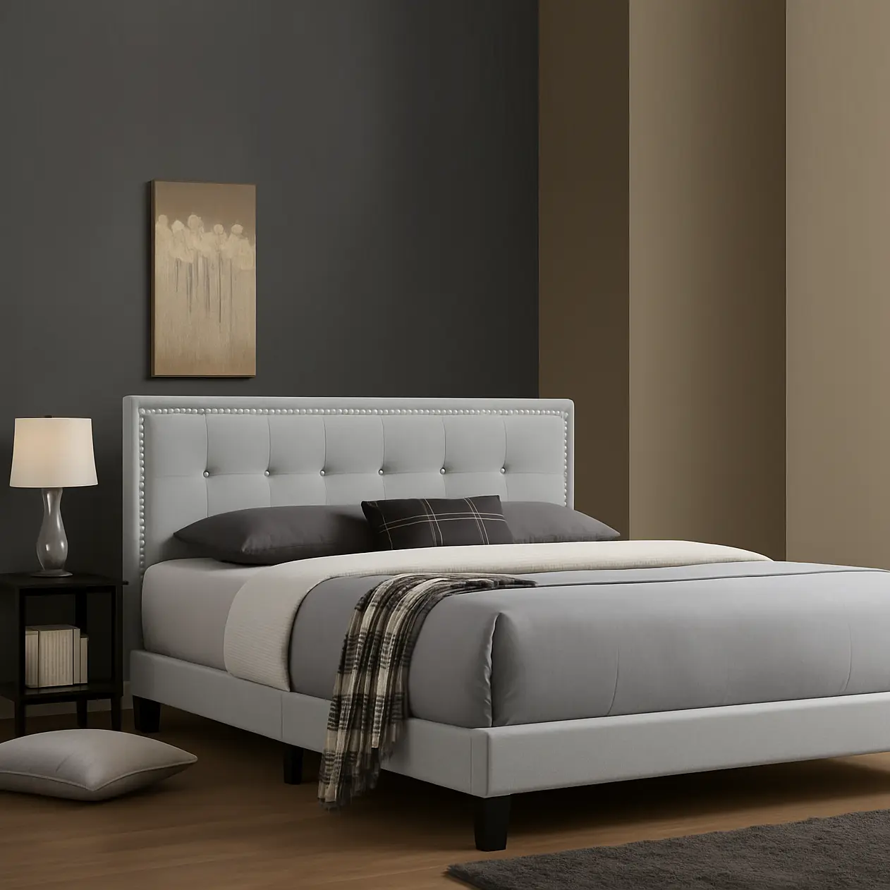Nailhead Velvet Panel Bed - Image 3