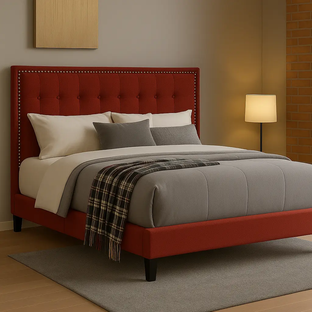 Nailhead Velvet Panel Bed